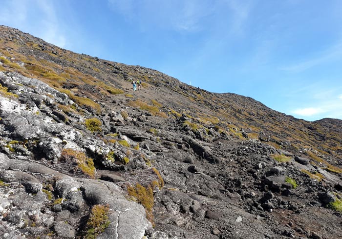 Comienzo de la zona con piedras más sueltas que obliga a una subida más técnica